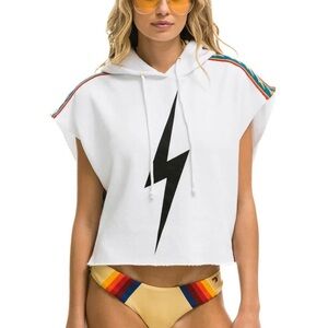 BOLT STRIPE CROPPED PULLOVER HOODIE